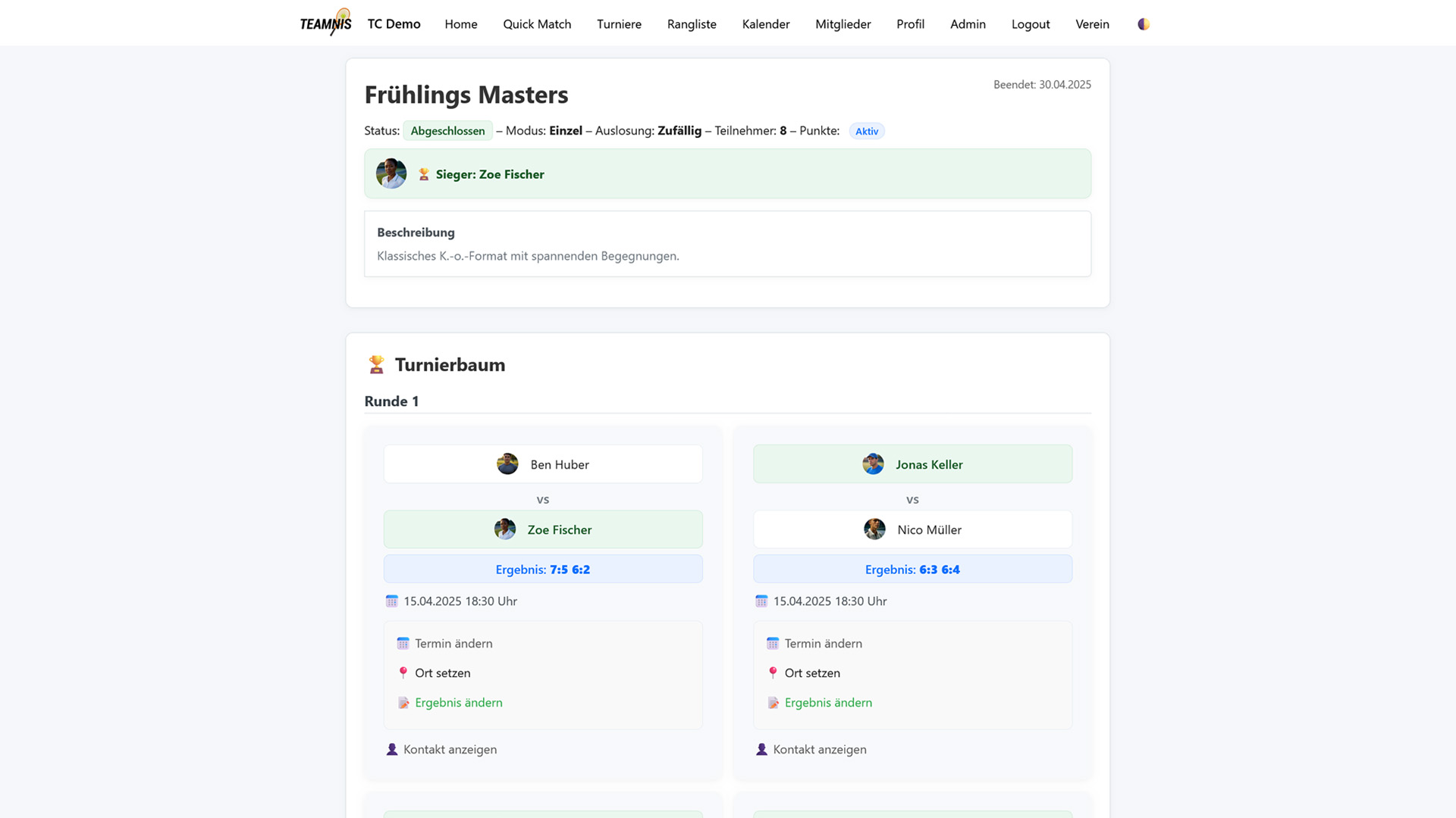 Turnierbaum – Light Ansicht